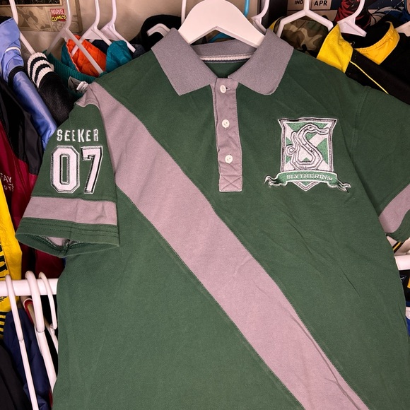 Harry Potter Slytherin Green and Gray Rugby Polo Shirt Medium - Picture 2 of 4